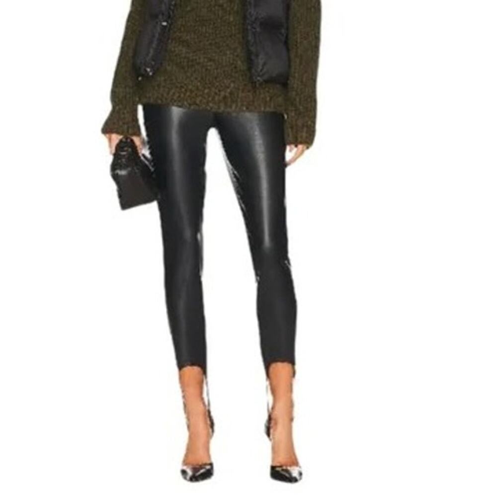 NWT Weworewhat Buttery Faux Leather Ankle Stirrup High Waisted Leggings S Black